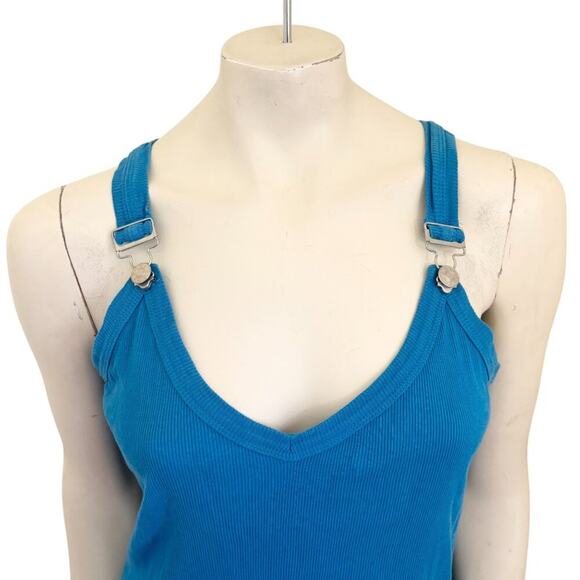 VTG EVIE Overall Rib Tank Top in Azure Blue RARE style 90s Y2K SZ L - Picture 12 of 12